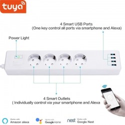 Regleta Inteligente WIFI Tuya SMart con 4 tomas + 3 puertos USB